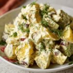 Dill Pickle Potato Salad with fresh dill, red potatoes